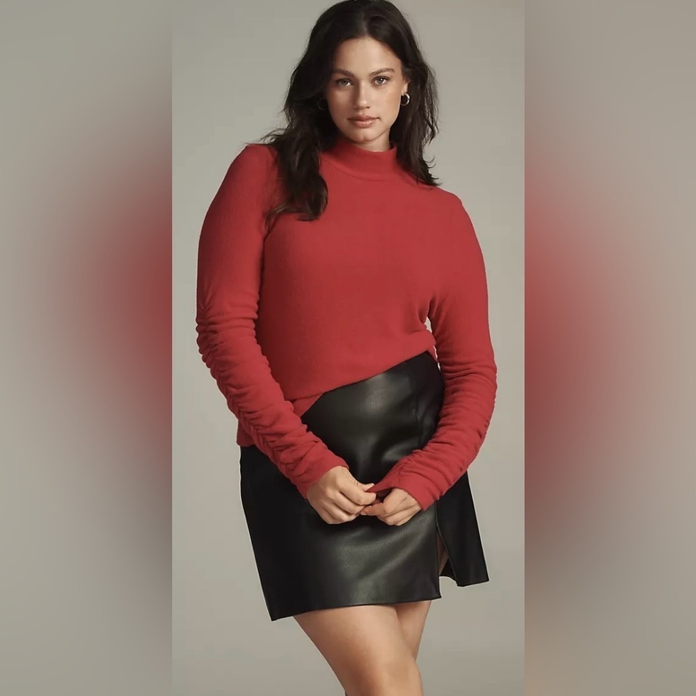 Anthropologie Pink Turtleneck Ruched Sleeve Top XXS - Picture 11 of 11